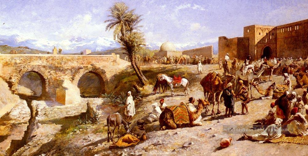 L’arrivée d’une caravane en dehors de Marakesh Arabian Edwin Lord Weeks Peintures à l'huile